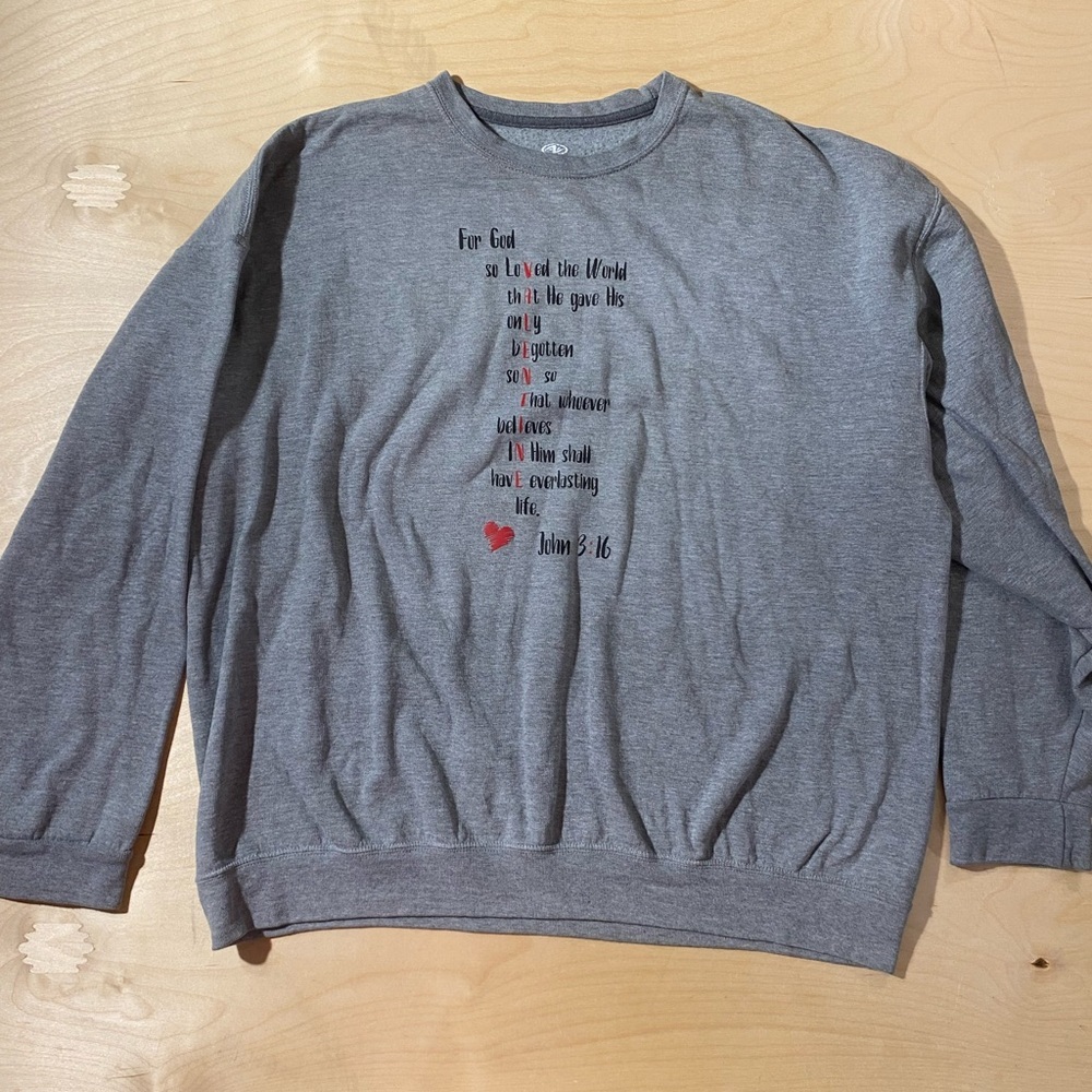 Athletic Works Gray Sweatshirt with Inspirational Print 2XL (50-52) (A)